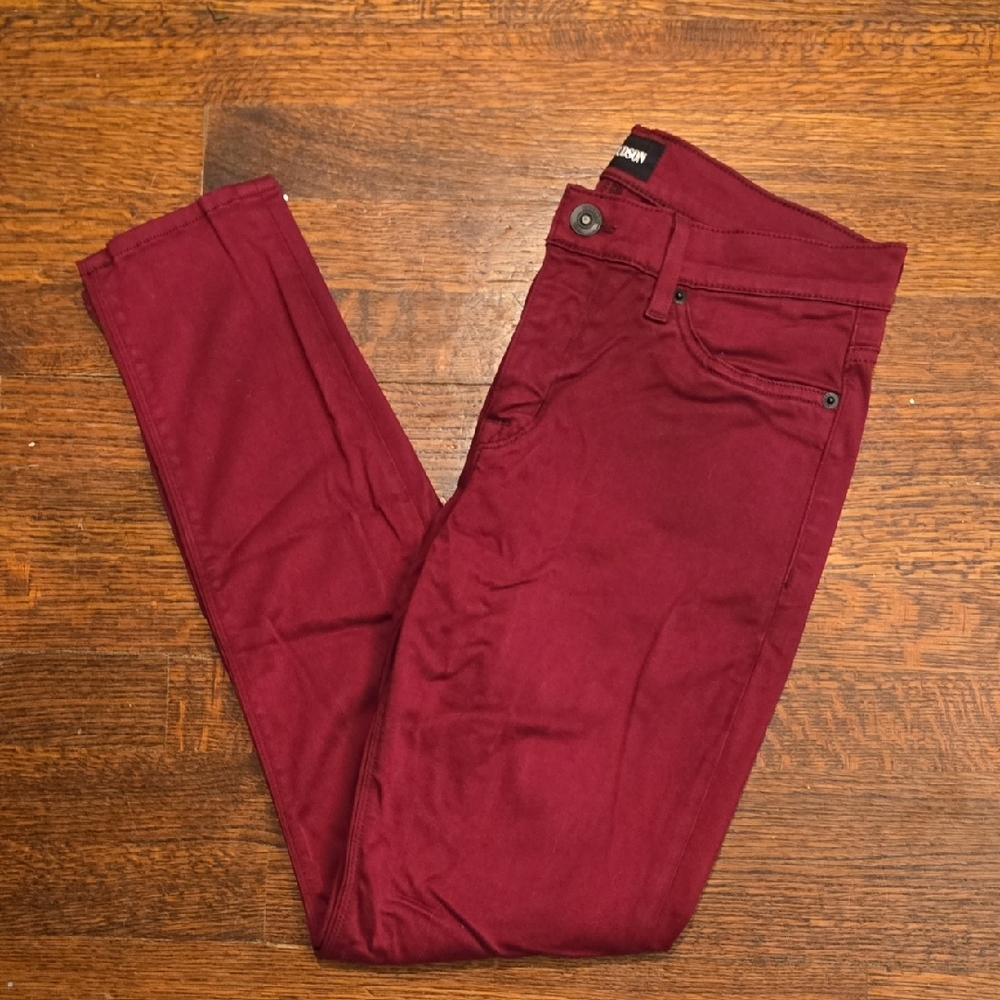Hudson Maroon Midrise Nico Super Skinny Ankle Jeans Size 28